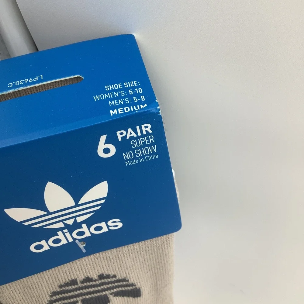 Adidas Super No Show Invisible Sneaker Socks 6 Pair Medium Beige Grey White NEW‎